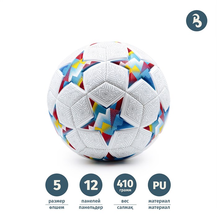 Мяч футбольный, 5 размер, 12 панелей, 3 слоя, PU 3.5мм, 410г (+-5%) (7) S850-0007 - фото 6805